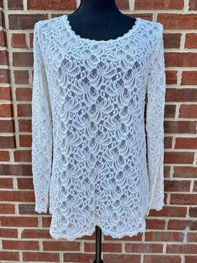 Apt 9 Sheer Lace Top Womens Large Ivory Long Sleeve Romantic Boho Feminine